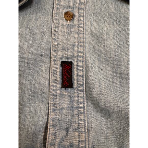 Vtg Woolrich Men's Button Down Light Wash Denim Short Long Sleeve Size XL - Picture 2 of 4